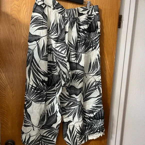 Tahari Black and Tan tropical print Wide Leg linen pants XL - Picture 8 of 9
